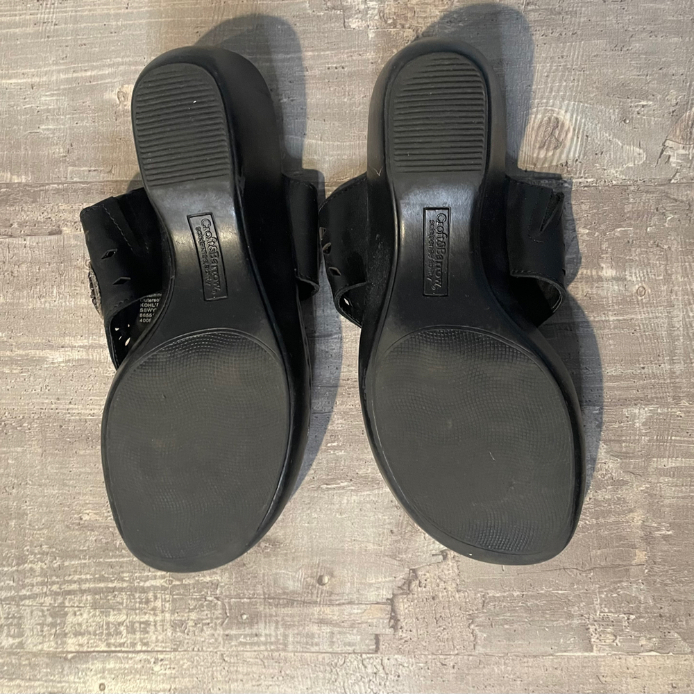 Women Croft&Barrow Leather Solesenseability Slip-On Wedge Sandals Black Sz 8 - Picture 3 of 8